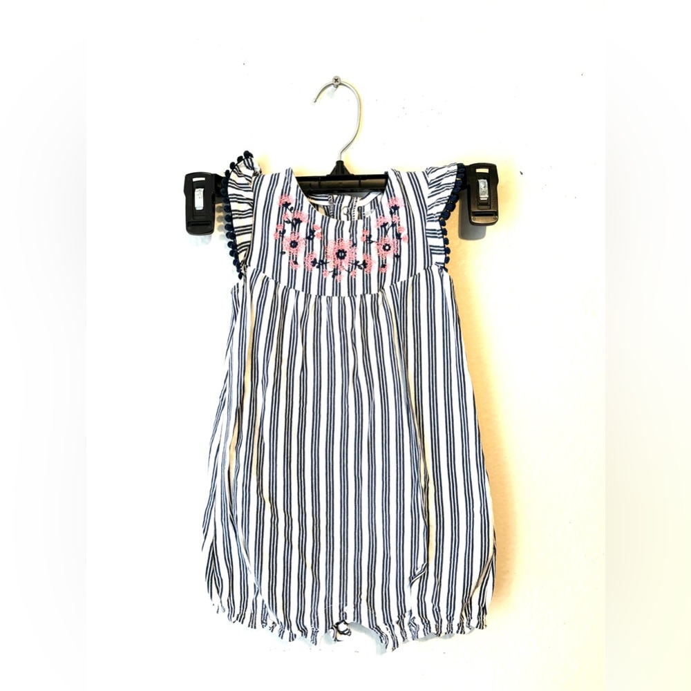 Carter's Baby Girl Stripe Floral Romper‎ Infant/Tod Navy Blue White Size 18M EUC